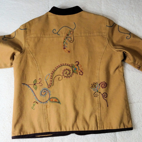 Denim & Co Tan Embroidered Long Sleeve Jacket Lg - Picture 2 of 4